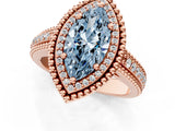 Rose gold Fancy Blue Marquise Cut Halo Diamond Ring with Beaded Split Shank and Four-Prong Setting_1