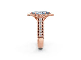 Rose gold Fancy Blue Marquise Cut Halo Diamond Ring with Beaded Split Shank and Four-Prong Setting_2