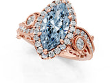Rose gold Fancy Blue Marquise Cut Halo Diamond Ring with Milgrain and Bezel Accents on a Split Shank Band_14