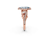 Rose gold Fancy Blue Marquise Cut Halo Diamond Ring with Milgrain and Bezel Accents on a Split Shank Band_15