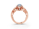 Rose gold Fancy Blue Marquise Cut Halo Diamond Ring with Milgrain and Bezel Accents on a Split Shank Band_16