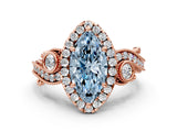 Rose gold Fancy Blue Marquise Cut Halo Diamond Ring with Milgrain and Bezel Accents on a Split Shank Band_24