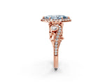 Rose gold Fancy Blue Marquise Cut Halo Diamond Ring with Milgrain and Bezel Accents on a Split Shank Band_26
