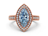 Rose gold Fancy Blue Marquise  Cut Halo Diamond Ring with Pavé Band and Four-Prong Setting_68