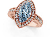 Rose gold Fancy Blue Marquise  Cut Halo Diamond Ring with Pavé Band and Four-Prong Setting_69