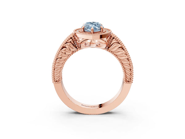 Rose gold Fancy Blue Marquise  Cut Halo Diamond Ring with Pavé Band and Four-Prong Setting