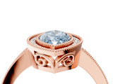 Rose gold Fancy Blue Marquise  Cut Halo Diamond Ring with Pavé Band and Milgrain Prong Setting_36