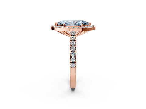 Rose gold Fancy Blue Marquise Cut Halo Diamond Ring with Pavé Band and Three-Prong Setting_2