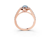 Rose gold Fancy Blue Marquise Cut Halo Diamond Ring with Pavé Band and Three-Prong Setting_3