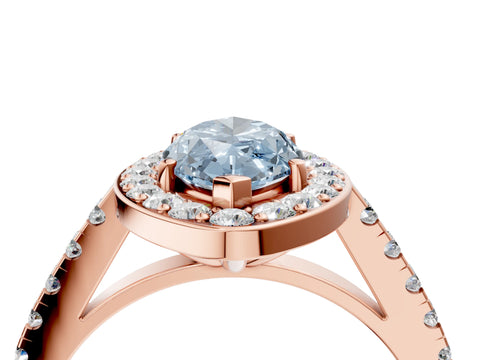 Rose gold Fancy Blue Marquise Cut Halo Diamond Ring with Pavé Band and Three-Prong Setting_4