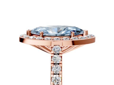 Rose gold Fancy Blue Marquise Cut Halo Diamond Ring with Pavé Band and Three-Prong Setting_5