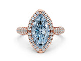 Rose gold Fancy Blue Marquise Cut Halo Diamond Ring with Pavé Band