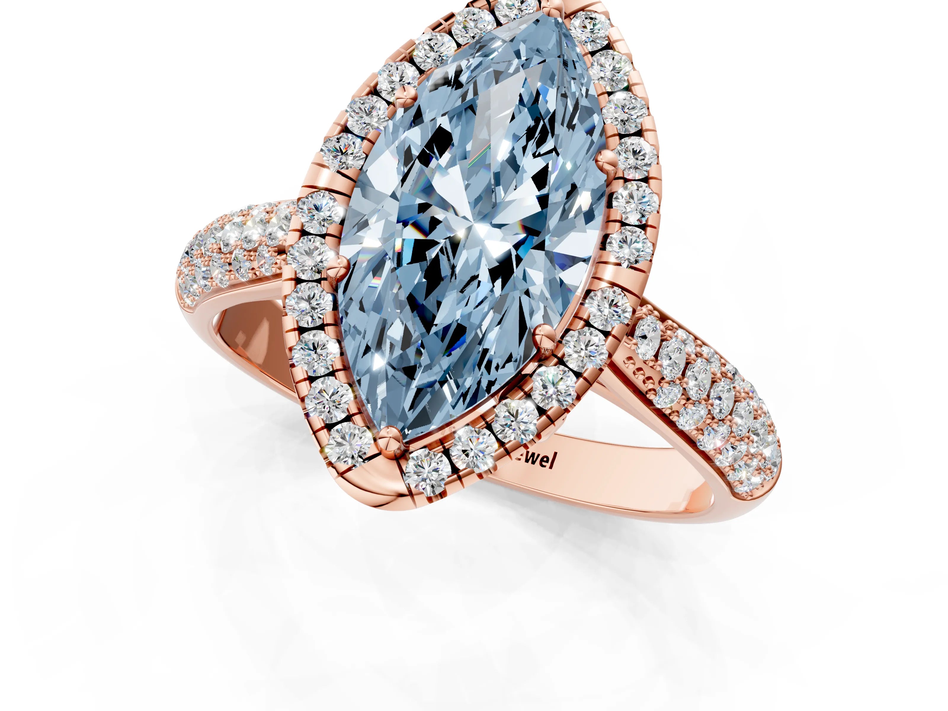 Rose gold Fancy Blue Marquise Cut Halo Diamond Ring with Pavé Band_1