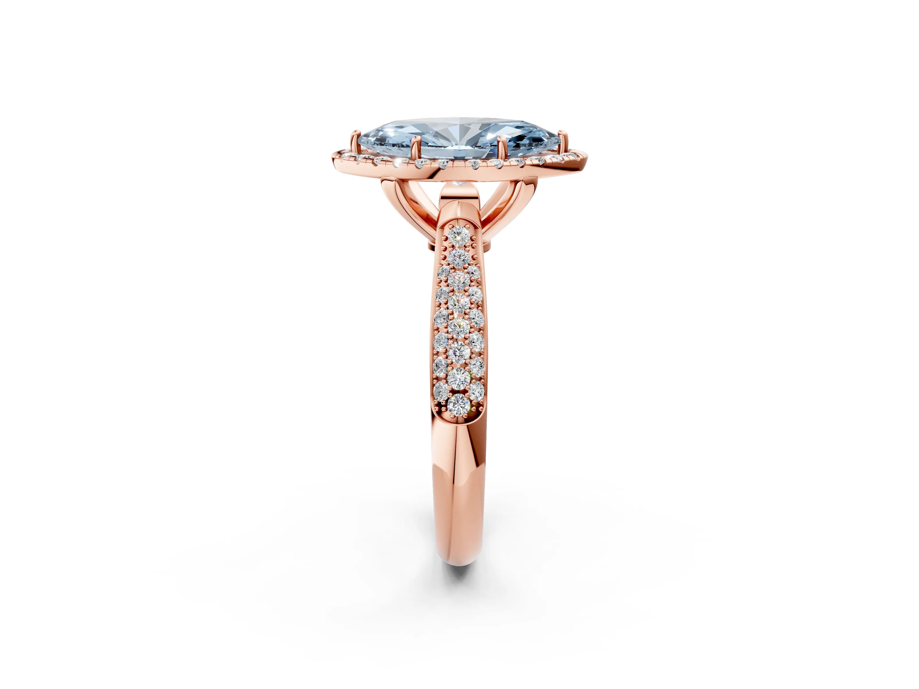 Rose gold Fancy Blue Marquise Cut Halo Diamond Ring with Pavé Band_2