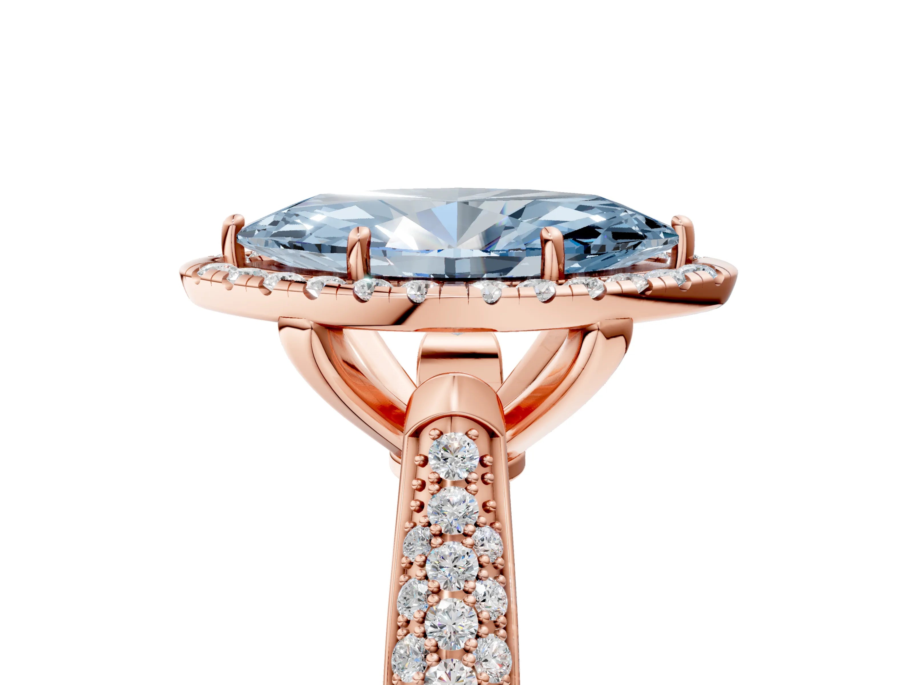 Rose gold Fancy Blue Marquise Cut Halo Diamond Ring with Pavé Band_5