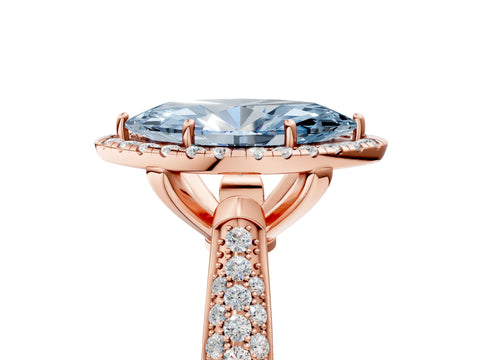 Rose gold Fancy Blue Marquise Cut Halo Diamond Ring with Pavé Band_5