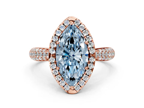 Rose gold Fancy Blue Marquise Cut Halo Diamond Ring with Pavé Band