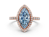 Rose gold Fancy Blue Marquise  Cut Halo Diamond Ring with Pave Band and Four-Prong Setting_24