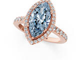 Rose gold Fancy Blue Marquise  Cut Halo Diamond Ring with Pave Band and Four-Prong Setting_25