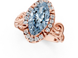 Rose gold Fancy Blue Marquise  Cut Halo Diamond Ring with Scrollwork Band and Four-Prong Setting_102