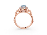 Rose gold Fancy Blue Marquise  Cut Halo Diamond Ring with Scrollwork Band and Four-Prong Setting_104