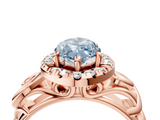 Rose gold Fancy Blue Marquise  Cut Halo Diamond Ring with Scrollwork Band and Four-Prong Setting_105