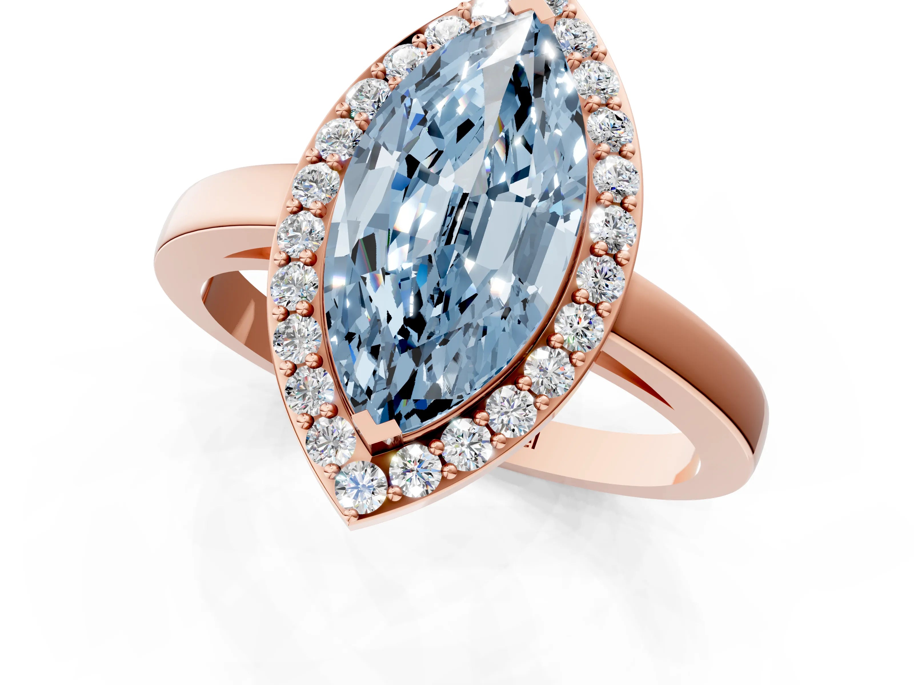 Rose gold Fancy Blue Marquise Cut Halo Diamond Ring with Solitaire Band and Prong Setting_1
