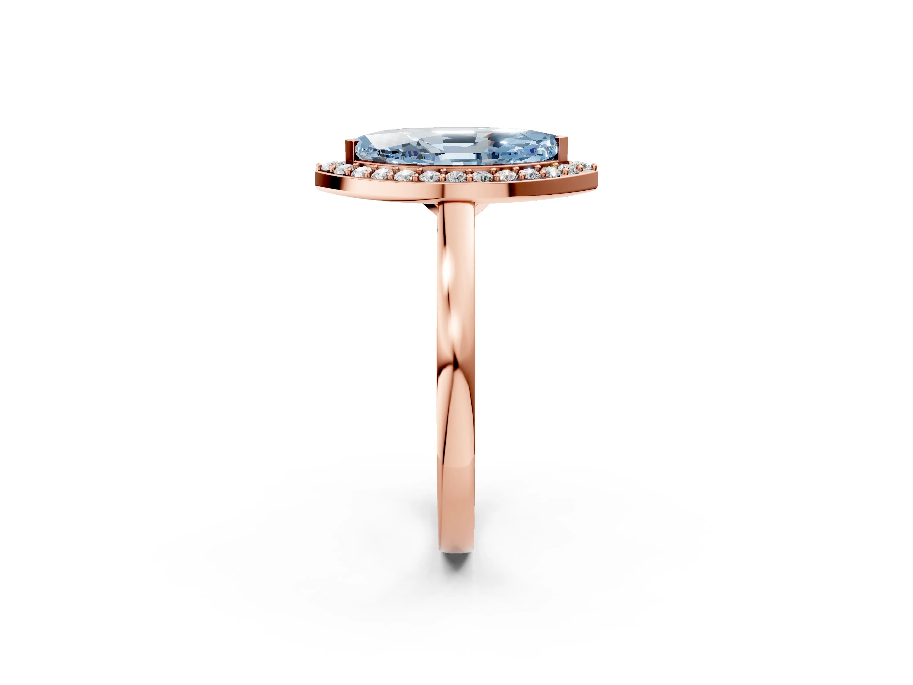 Rose gold Fancy Blue Marquise Cut Halo Diamond Ring with Solitaire Band and Prong Setting_2