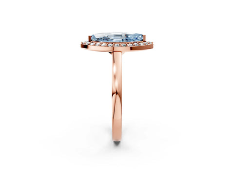 Rose gold Fancy Blue Marquise Cut Halo Diamond Ring with Solitaire Band and Prong Setting_2