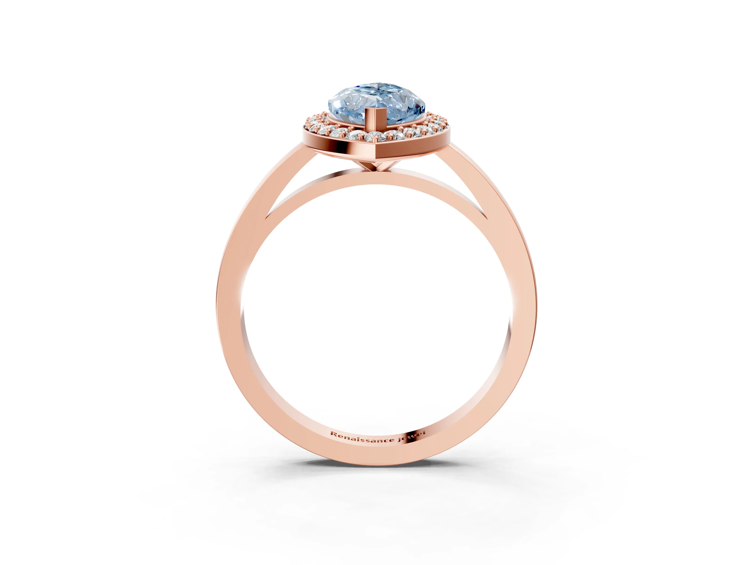 Rose gold Fancy Blue Marquise Cut Halo Diamond Ring with Solitaire Band and Prong Setting_3