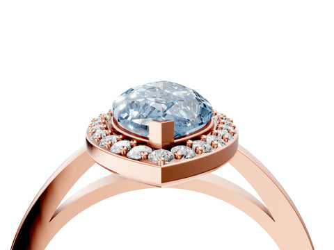 Rose gold Fancy Blue Marquise Cut Halo Diamond Ring with Solitaire Band and Prong Setting_4