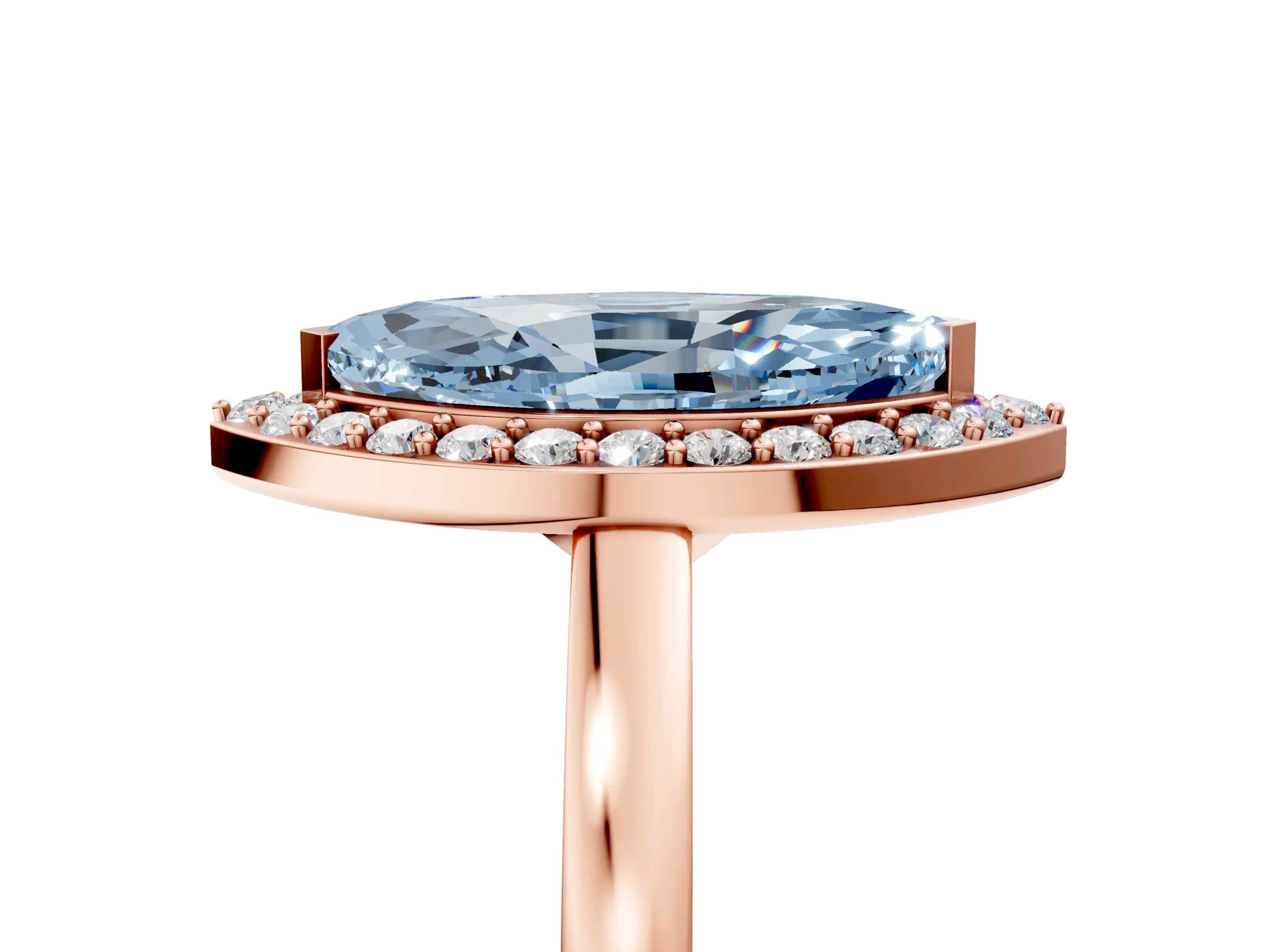 Rose gold Fancy Blue Marquise Cut Halo Diamond Ring with Solitaire Band and Prong Setting_5