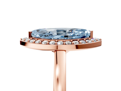 Rose gold Fancy Blue Marquise Cut Halo Diamond Ring with Solitaire Band and Prong Setting_5