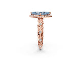 Rose gold Fancy Blue Marquise Cut Halo Diamond Solitaire with Filigree Band and Four-Prong Setting_2