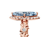 Rose gold Fancy Blue Marquise Cut Halo Diamond Solitaire with Filigree Band and Four-Prong Setting_5