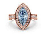 Rose gold Fancy Blue Marquise Cut Halo Diamond Split Shank Pave Ring
