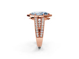 Rose gold Fancy Blue Marquise Cut Halo Diamond Split Shank Ring with Prong Setting_2