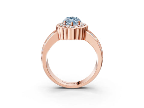 Rose gold Fancy Blue Marquise Cut Halo Diamond Split Shank Ring with Scalloped Prong Setting_3