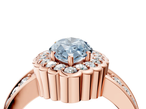 Rose gold Fancy Blue Marquise Cut Halo Diamond Split Shank Ring with Scalloped Prong Setting_4