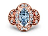 Rose gold Fancy Blue Marquise Cut Halo Milgrain Diamond Engagement Ring with Leaf Band and Four-Prong Setting