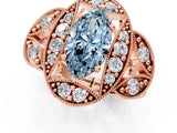 Rose gold Fancy Blue Marquise Cut Halo Milgrain Diamond Engagement Ring with Leaf Band and Four-Prong Setting_1