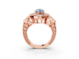 Rose gold Fancy Blue Marquise Cut Halo Milgrain Diamond Engagement Ring with Leaf Band and Four-Prong Setting_3