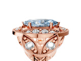 Rose gold Fancy Blue Marquise Cut Halo Milgrain Diamond Engagement Ring with Leaf Band and Four-Prong Setting_5