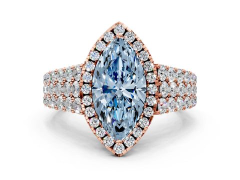 Rose gold Fancy Blue Marquise Cut Halo Pavé Diamond Engagement Ring with Split Shank and Four-Prong Setting_3