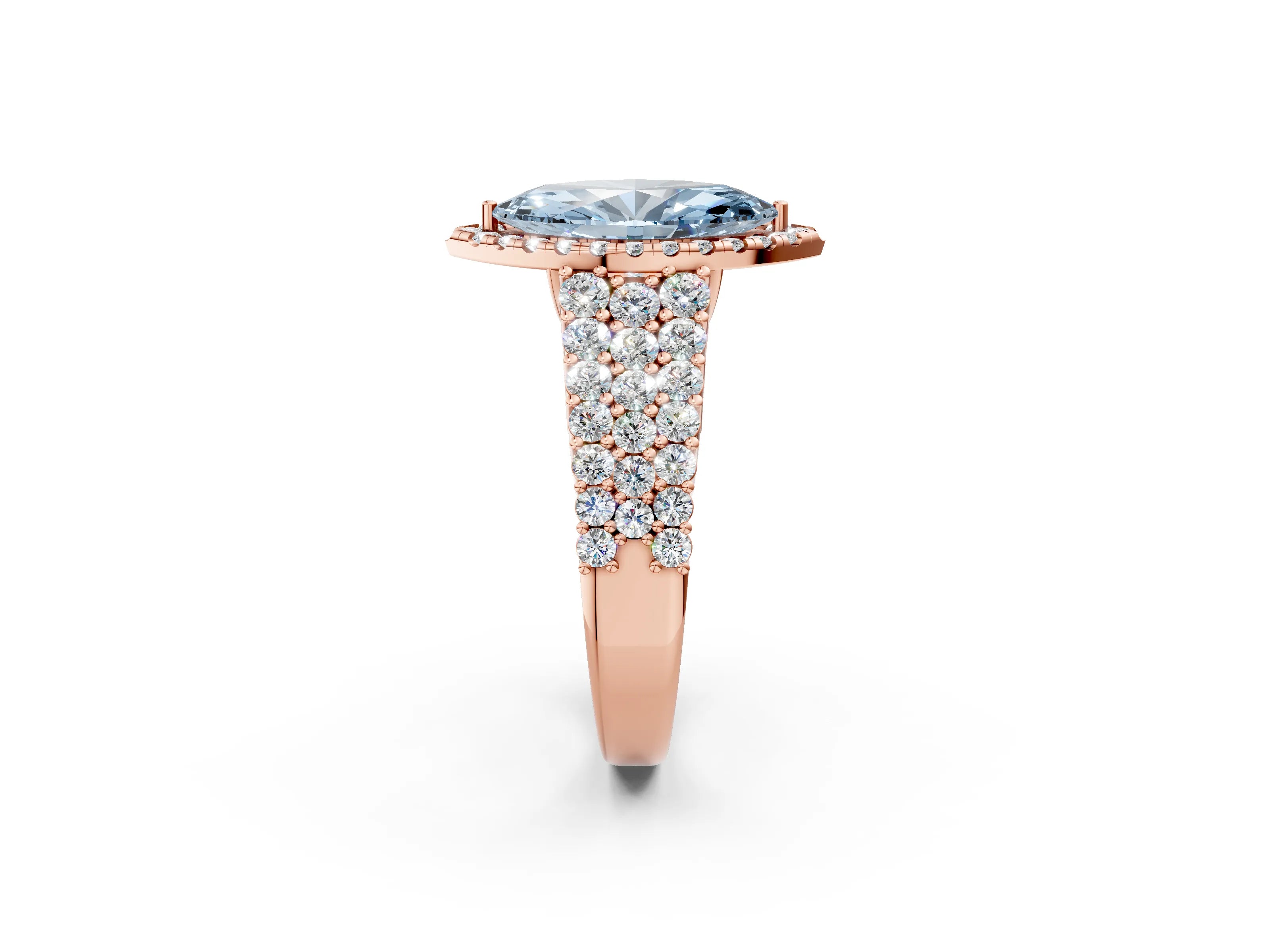 Rose gold Fancy Blue Marquise Cut Halo Pavé Diamond Engagement Ring with Split Shank and Four-Prong Setting_5
