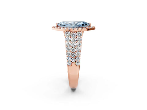 Rose gold Fancy Blue Marquise Cut Halo Pavé Diamond Engagement Ring with Split Shank and Four-Prong Setting_5