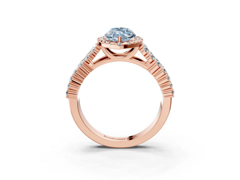 Rose gold Fancy Blue Marquise Cut Halo Pavé Diamond Engagement Ring with Split Shank and Four-Prong Setting_6