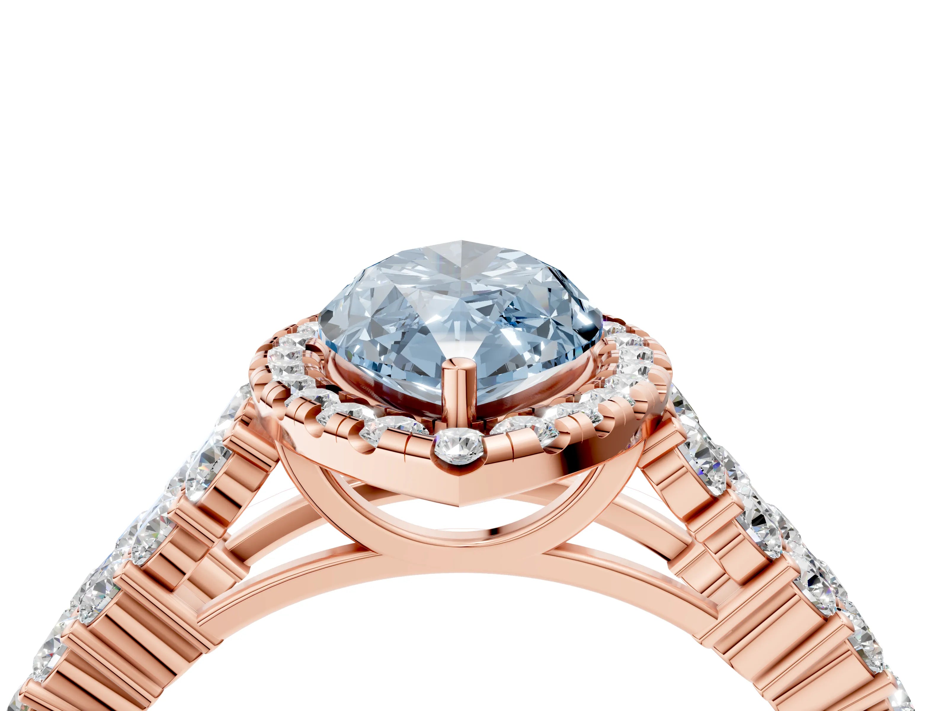 Rose gold Fancy Blue Marquise Cut Halo Pavé Diamond Engagement Ring with Split Shank and Four-Prong Setting_7