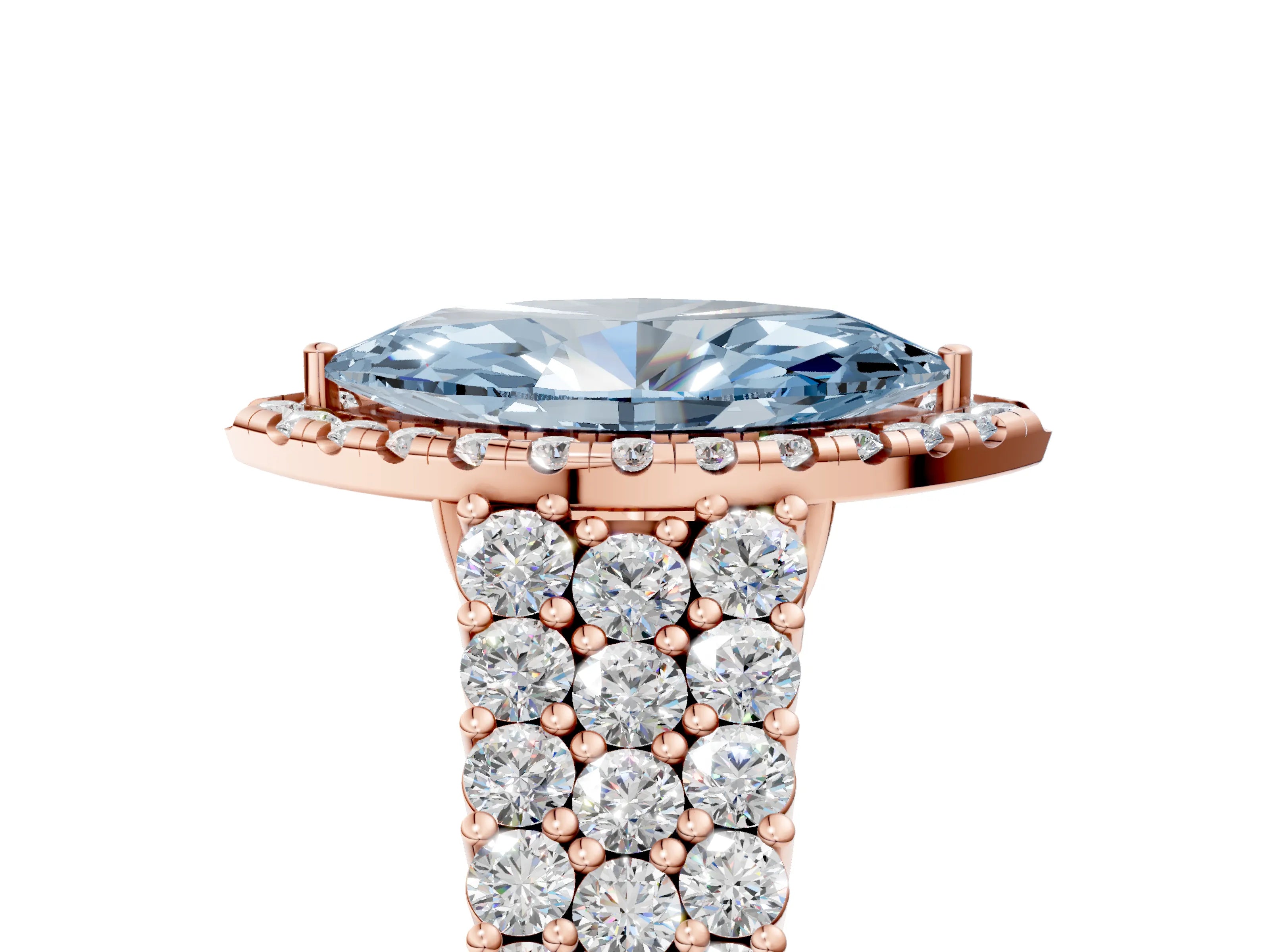 Rose gold Fancy Blue Marquise Cut Halo Pavé Diamond Engagement Ring with Split Shank and Four-Prong Setting_8