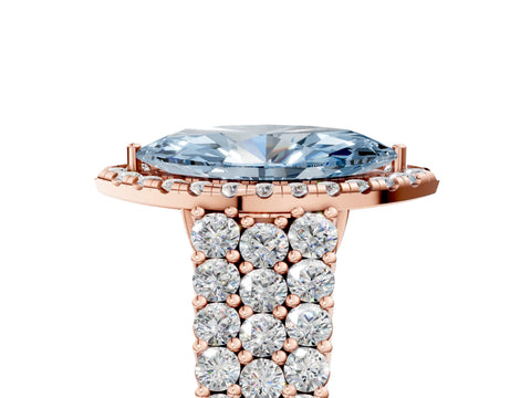 Rose gold Fancy Blue Marquise Cut Halo Pavé Diamond Engagement Ring with Split Shank and Four-Prong Setting_8